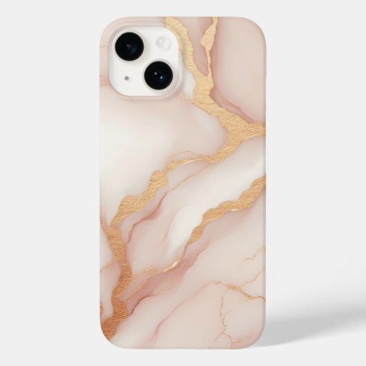 Blush Roze Marmeren iPhone 14 Hoesje met Gouden Ad (Achterkant)