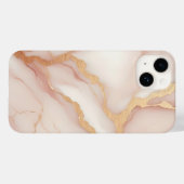 Blush Roze Marmeren iPhone 14 Hoesje met Gouden Ad (Achterkant (horizontaal))