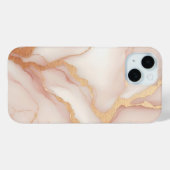 Blush Roze Marmeren iPhone 15 Hoesje met Gouden Ad (Achterkant (horizontaal))
