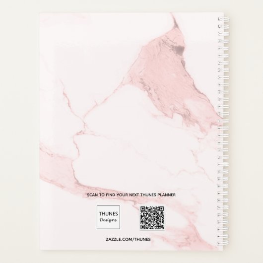 Blush roze marmeren naam elegant bedrijf 2025 planner (Achterkant)