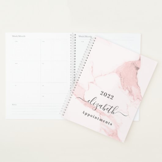 Blush roze marmeren naam elegant bedrijf 2025 planner (Display)