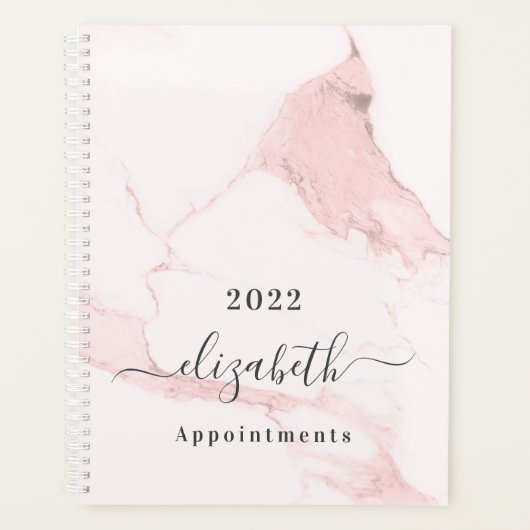 Blush roze marmeren naam elegant bedrijf 2025 planner (Voorkant)