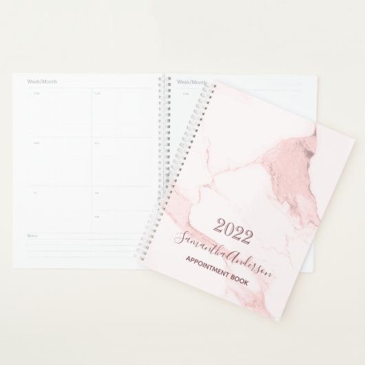 Blush roze marmeren naam elegant bedrijf 2026 planner (Display)