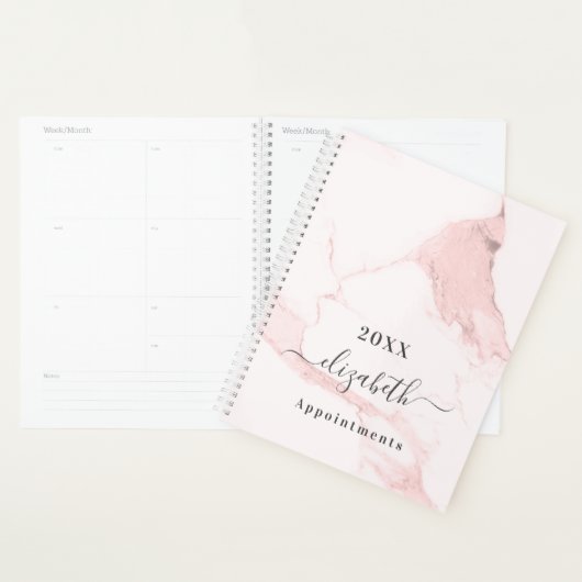 Blush roze marmeren naam elegant bedrijf 2026 planner (Display)