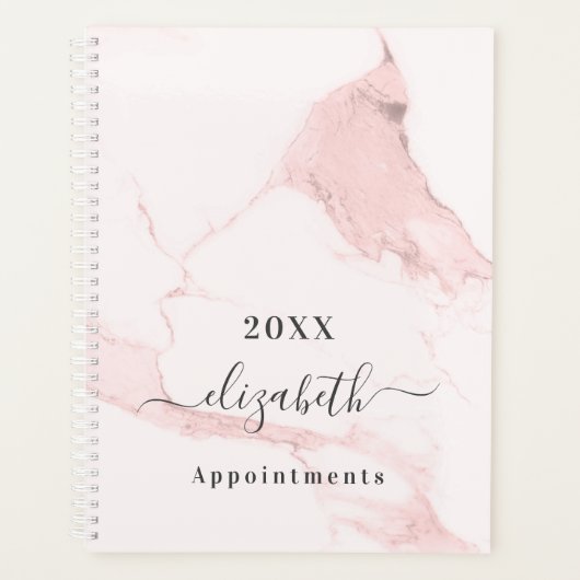 Blush roze marmeren naam elegant bedrijf 2026 planner (Voorkant)
