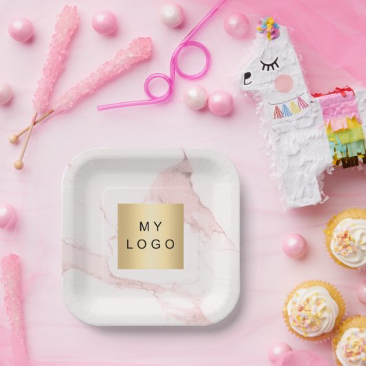 Blush roze marmering business logo papieren bordje (Feest)
