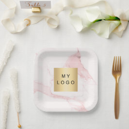 Blush roze marmering business logo papieren bordje