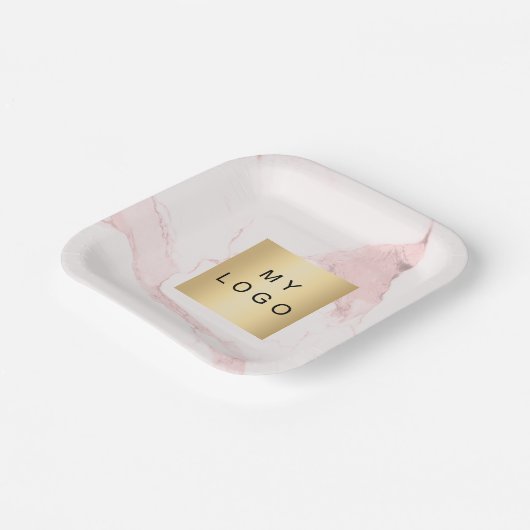 Blush roze marmering business logo papieren bordje (Gebogen)