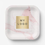 Blush roze marmering business logo papieren bordje (Voorkant)