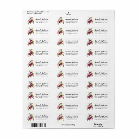 Blush Roze & Marsala Bloemen Bruiloft Labels (Full Sheet)