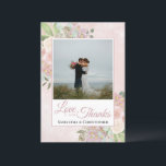 Blush Roze & Mauve Bloemen Liefde & Bedankt Bruilo<br><div class="desc">Deze prachtige rustieke boho chique trouwbedankjes zijn voorzien van uw foto in omringd door met de hand beschilderde takken van rozen en bloemen in tinten van blozend roze, koraal en mauve, met eucalyptusbladeren en groen verspreid over. Het onderschrift luidt: Liefde en Bedankt, met uw namen hieronder. Eenvoudig en elegant, deze...</div>