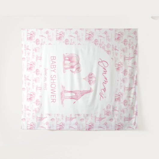Blush Roze Meisje Baby shower Banner Safari Toile Wandkleed (Voorkant (horizontaal))