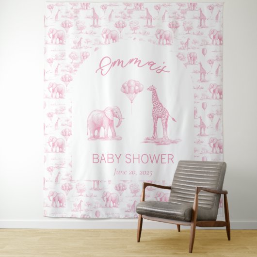 Blush Roze Meisje Baby shower Banner Safari Toile Wandkleed (In situ)