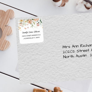 Blush Roze Meisje Baby shower Bloemen Adres Vierkante Sticker