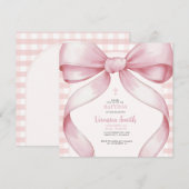 Blush roze meisje doopBow Pearl Ketting Kaart (Voorkant / Achterkant)