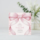 Blush roze meisje doopBow Pearl Ketting Kaart (Staand voorkant)