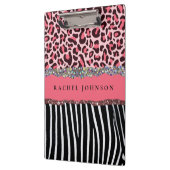 Blush roze meisje Glitter Leopard Print Spiral nie Klembord (Links)