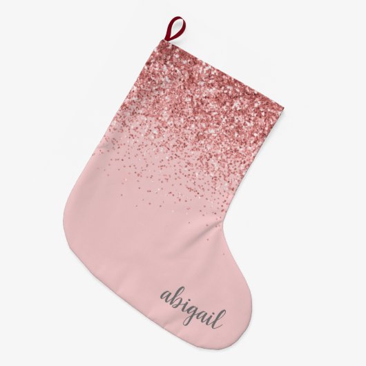 Blush Roze meisje Glitter Modern Stijlvol elegant  Grote Kerstsok (Voorkant (Hangend))