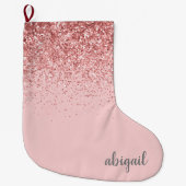 Blush Roze meisje Glitter Modern Stijlvol elegant  Grote Kerstsok (Voorkant)