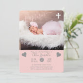 Blush Roze meisje Harten Christening Baptisme Foto Kaart (Staand voorkant)