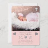 Blush Roze meisje Harten Christening Baptisme Foto Kaart (Voorkant)