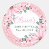 Blush Roze Meisje in bloei Baby shower Ronde Sticker (Voorkant)