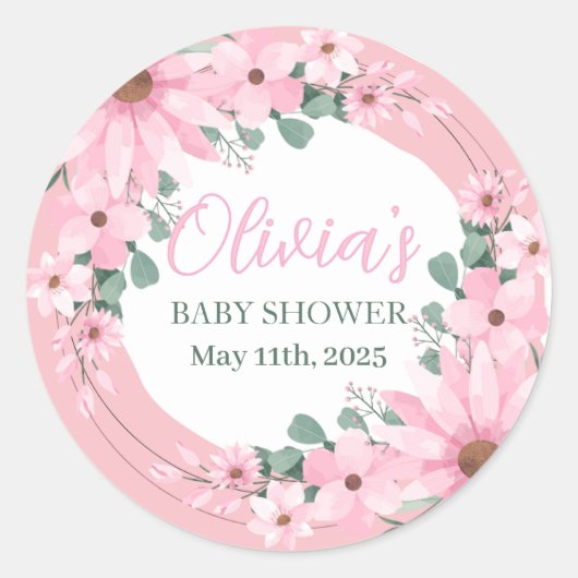 Blush Roze Meisje in bloei Baby shower Ronde Sticker (Voorkant)