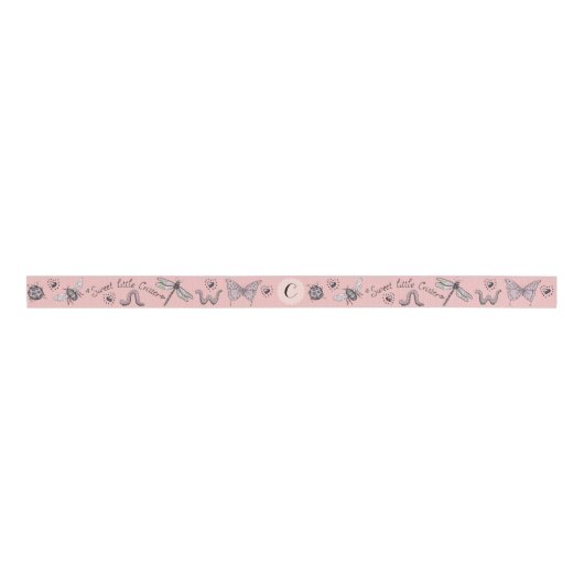 Blush Roze Meisje Insect Monogram Baby Meisje Grosgrain Lint (Voorkant)