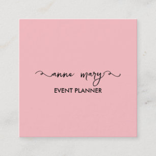 Blush Roze Meisje Kalligrafie Classy Event Planner Vierkante Visitekaartje