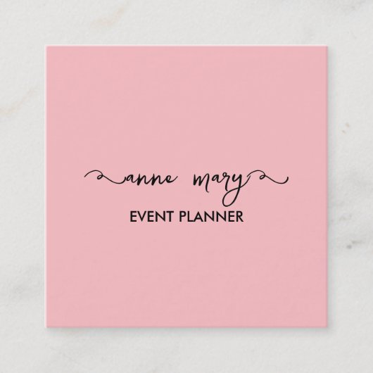 Blush Roze Meisje Kalligrafie Classy Event Planner Vierkante Visitekaartje (Voorkant)
