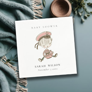Blush roze meisje Little Sailor Nautical Baby show Servet