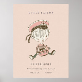 Blush roze meisje Little Sailor Nautical Birth Sta Poster
