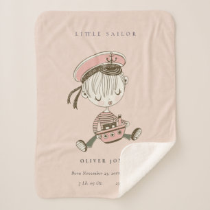 Blush roze meisje Little Sailor Nautical Birth Sta Sherpa Deken