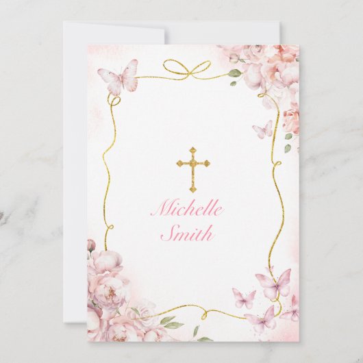 Blush roze meisje met Bijbel Eerste Heilige Commun Kaart (Achterkant)