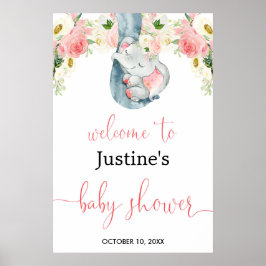 Blush roze meisje olifant baby shower welkom bord poster