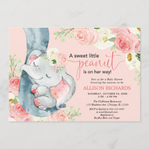 Blush roze meisje olifant floral baby shower kaart