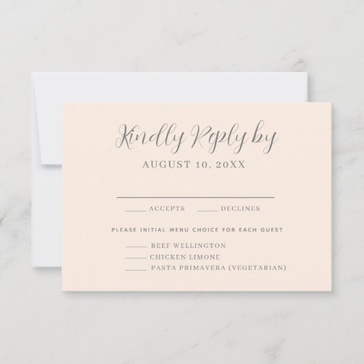 Blush roze menu Keuze bruiloft RSVP-kaart (Voorkant)