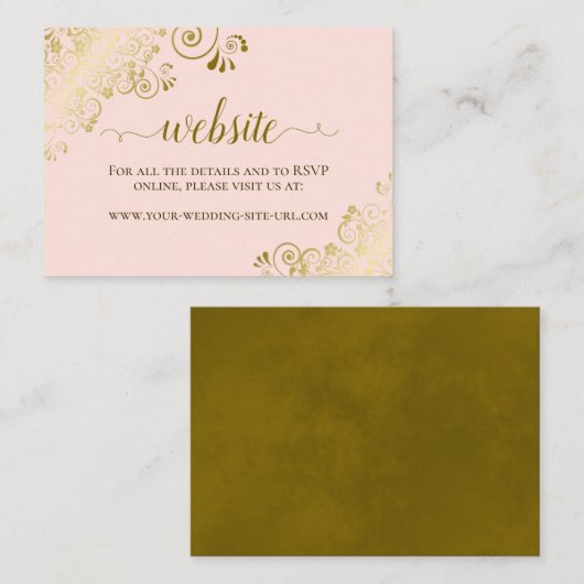 Blush roze met Gold Floral Weddenschap Website Informatiekaartje (Voorkant / Achterkant)