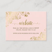 Blush roze met Gold Floral Weddenschap Website Informatiekaartje (Voorkant)