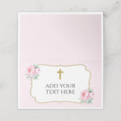 Blush roze met gouden kruis doop plaatskaartje (Buitenkant ongevouwen)