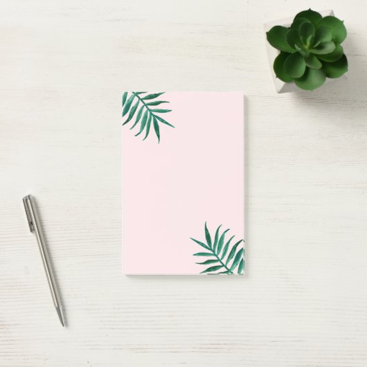 Blush roze met groene Waterverf palmbladeren Post-it® Notes (Kantoor)