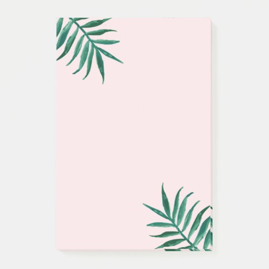 Blush roze met groene Waterverf palmbladeren Post-it® Notes (Voorkant)