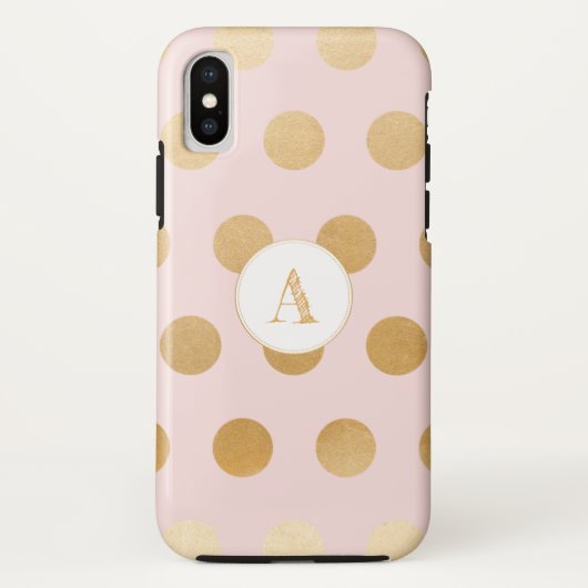 Blush roze met grote gouden polka dots, monogram Case-Mate iPhone case (Achterkant)