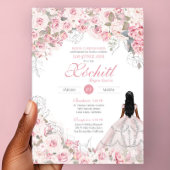 Blush Roze met Silver Blossom Roos Quinceanera Kaart