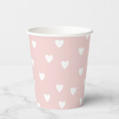 Blush roze met White Hearts Paper Cup Papieren Bekers (Achterkant)