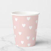 Blush roze met White Hearts Paper Cup Papieren Bekers (Voorkant)