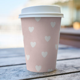 Blush roze met White Hearts Paper Cup Papieren Bekers
