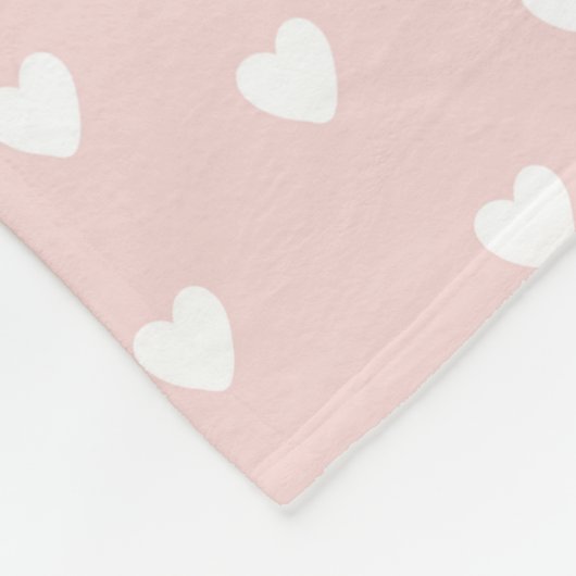 Blush roze met witte harten fleece deken (Hoek)