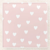 Blush roze met witte harten glazen onderzetter (Voorkant)