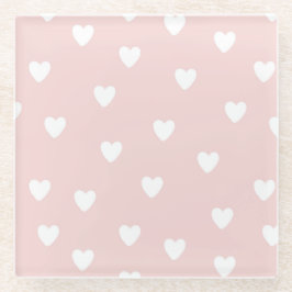 Blush roze met witte harten glazen onderzetter
